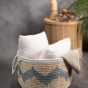 Handmade Moonj Grass Declutter Basket - Indigo-Wave