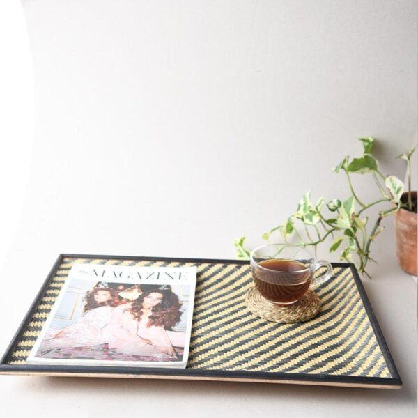 Handmade Bamboo Serving Tray - Black & Natural