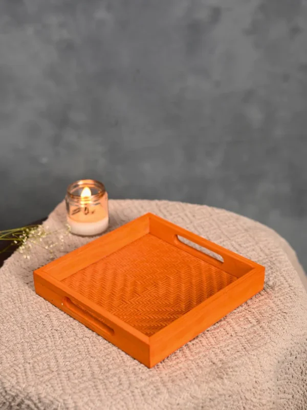 Handmade Bamboo Square Tray - Orange - Image 2