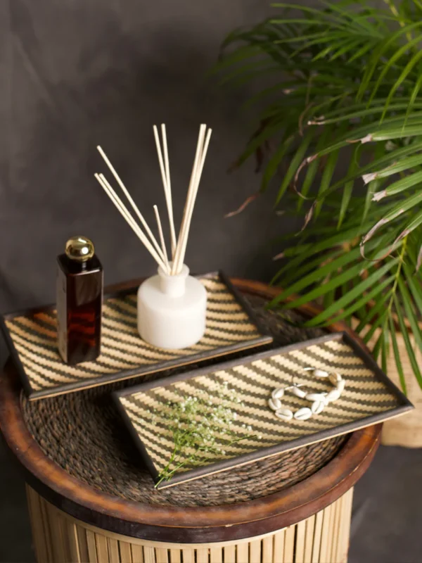 Handmade Bamboo Serving Tray - Black & Natural - Image 6