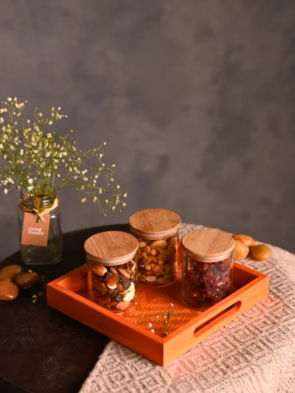 Handmade Bamboo Square Tray - Orange - Image 3