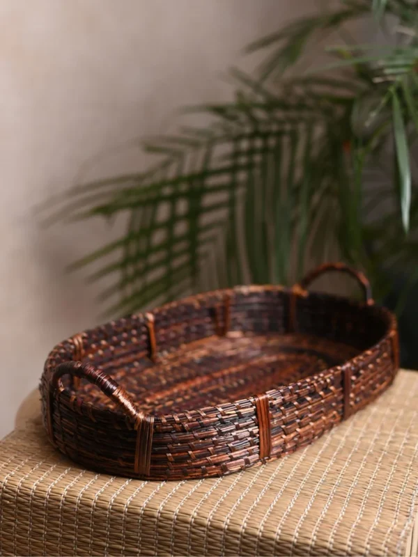 Handmade Sikki Oval Tray - Brown - Image 3